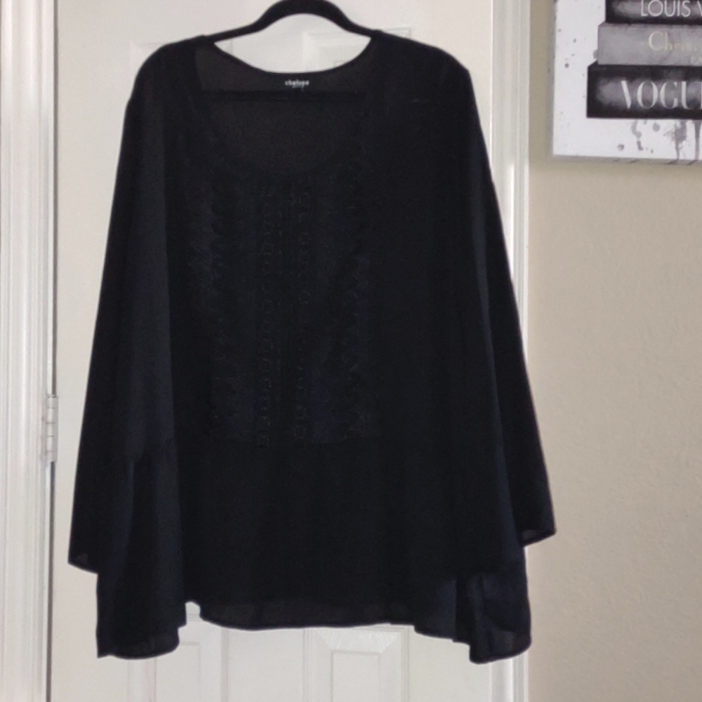 Chelsea Studio black Gauze peplum blouse plus